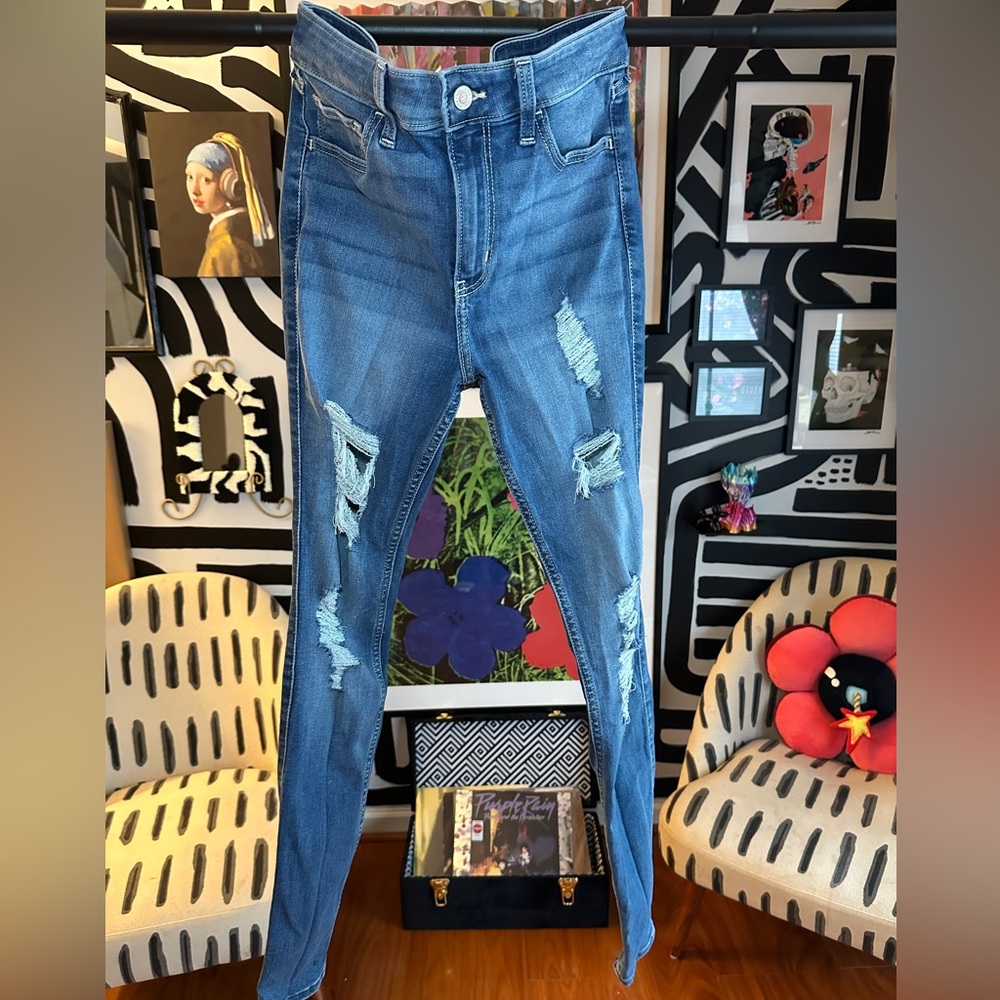 Hollister Women's Skinny Ripped Blue Jeans